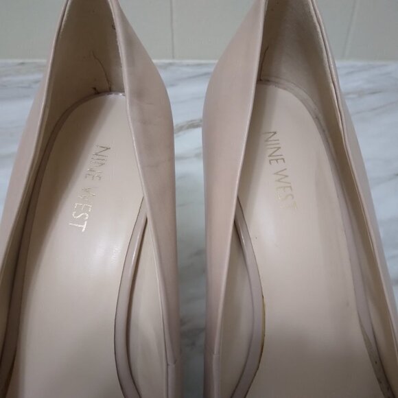 Nine West | "Camya" Peep Toe Heels Nude Blush Beige | Size 9M - Picture 9 of 12